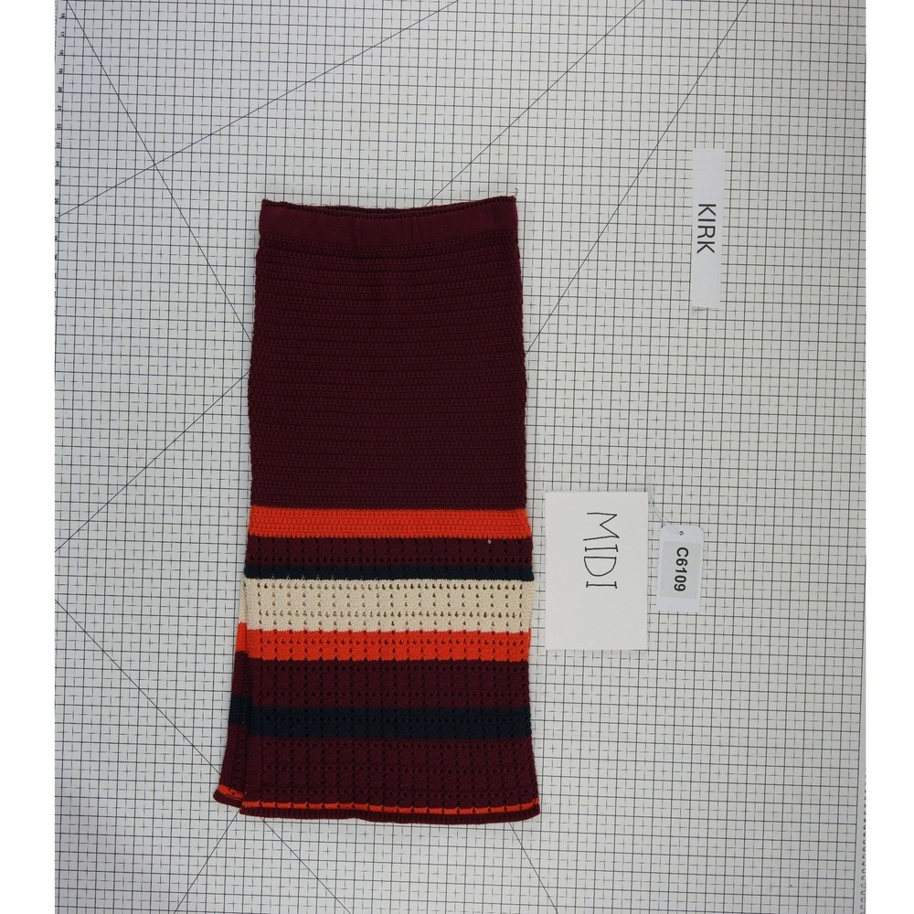 New Free People Crochet Skirt Women's Size Small Maroon Striped Midi 100% Cotton - Picture 7 of 7